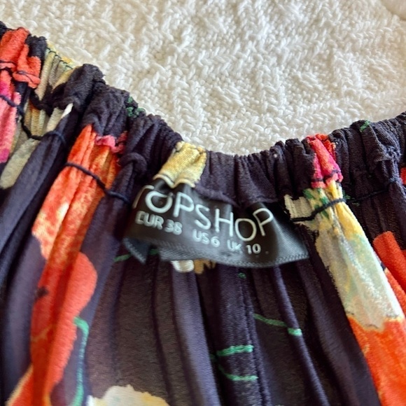Topshop Dress Blue Coral Floral Flutter Sleeve Elastic Waist Off Shoulder size 6 - Picture 15 of 16